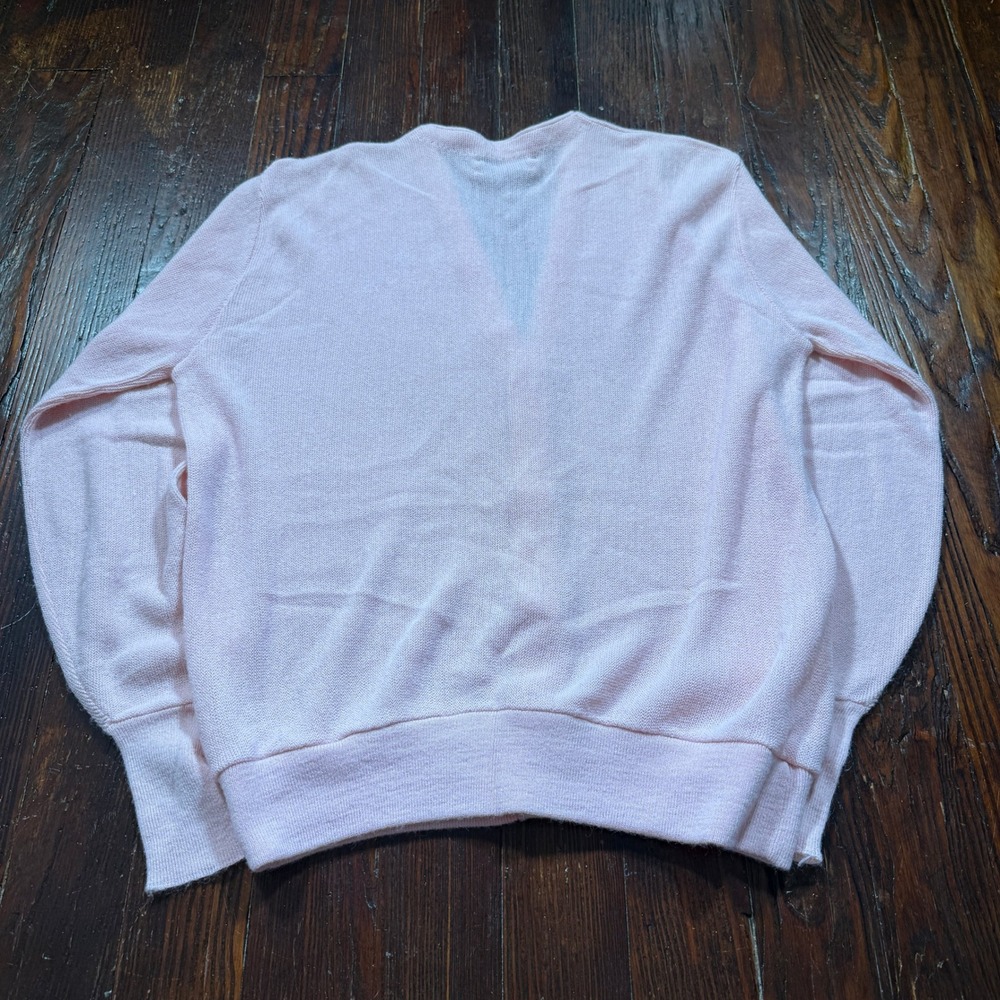 Vintage 80s Jantzen Cardigan Women L Pink V Neck Button Up Knit Made in USA - Picture 7 of 8